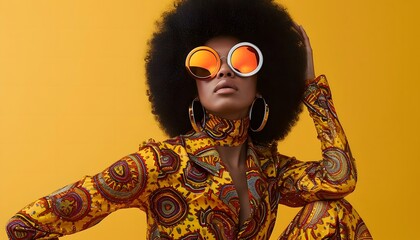 cool 70's disco fashion black woman model retro vintage style afro 