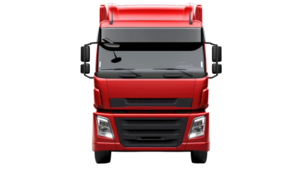 Red truck front view isolated on transparent a white background,