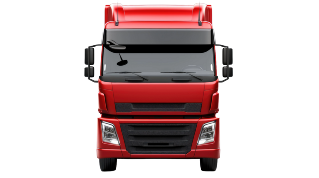 Red truck front view isolated on transparent a white background,