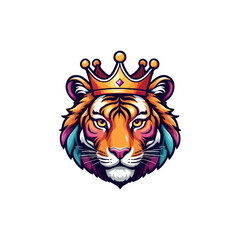 Colorful Tiger with crown vector mascot illustration.
Tiger. King tiger logo. Tiger growling, grinning  Beautiful, breathtaking tiger
