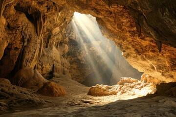 sun shining through a cave