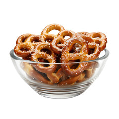 Salted pretzels in bowl isolated on transparent a white background 