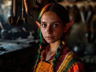 a woman with long hair and elf ears