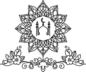Fototapeta premium Muslim Ramadan Islam in continuous line drawing minimalist, simplicity contour,