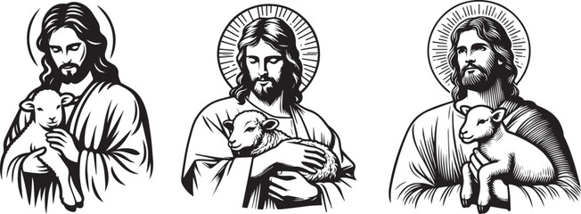 Fototapeta na wymiar Jesus with a lamb in his arms