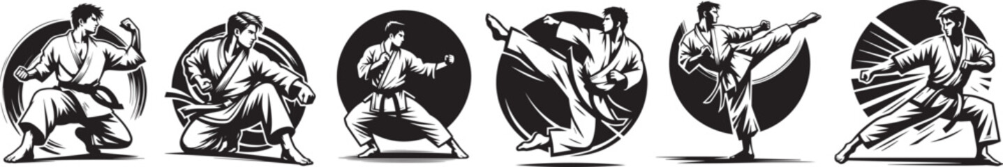karate warrior in kimono ready to fight - obrazy, fototapety, plakaty