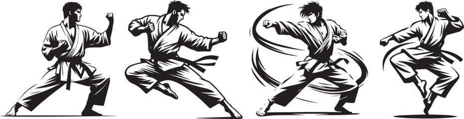 karate warrior in kimono ready to fight - obrazy, fototapety, plakaty