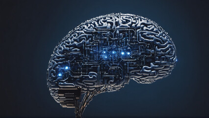 Fototapeta na wymiar Ai technology concept with robotic human brain, motherboard, circuit, Generative AI
