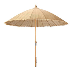 Straw beach umbrella isolated on transparent a white background 