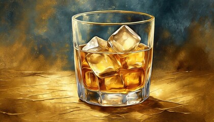 whisky en las rocas ilustracion