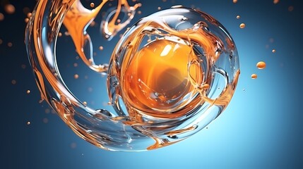 Oil Liquid Splashing in Sphere Bubble, Liquid splash ball, cosmetic serum oil, 3d rendering.