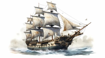 Old wooden ships. Cartoon sailing ship, wind sail boat pirate frigate warship longboat simple schooner nave, traditional ancient sailboat sea galleon, ingenious vector illustration of boat or old ship