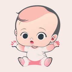baby playing illustration, sticker, clean white background, t-shirt design, graffiti, vibrant, vector illustration kawaii