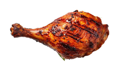  Tasty grilled chicken leg on white background, BBQ food