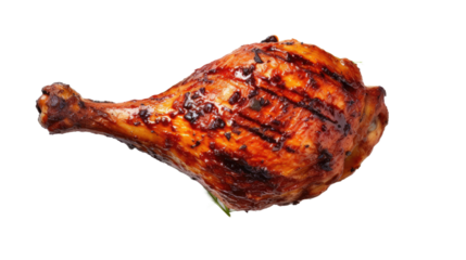  Tasty grilled chicken leg on white background, BBQ food