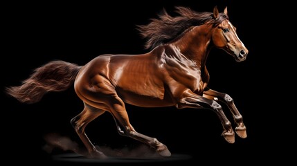 Photo realistic brown horse running on a transparent background - obrazy, fototapety, plakaty