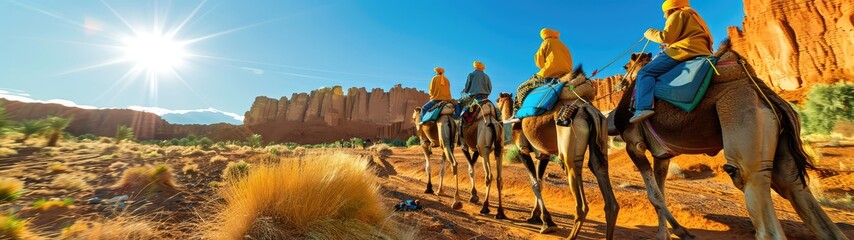 Traveler on a camel in the desert. - obrazy, fototapety, plakaty