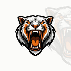 Colorful Tiger roaring vector mascot illustration.
Tiger. Roaring tiger logo. Tiger growling, grinning  Beautiful, breathtaking tiger