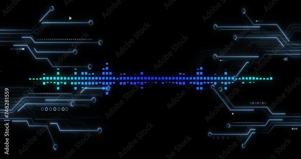 Poster animation of data processing and circuit board over dark background