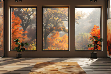 three frames in autumn themed room - obrazy, fototapety, plakaty