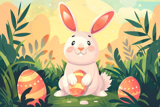 Cute Easter bunny wirh eggs
