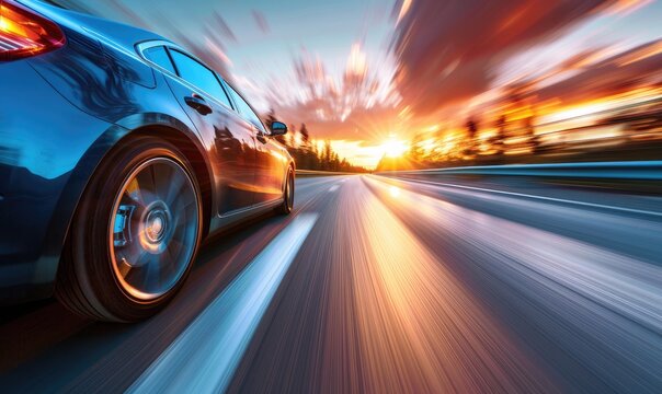Car driving on highway, motion blur effect