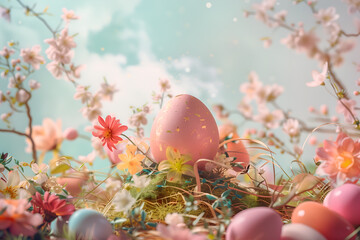 Fototapeta na wymiar Aesthetic composition with Easter eggs