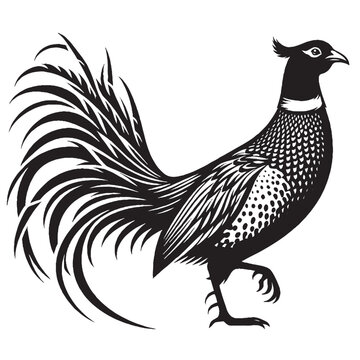 recommend clip art: Vintage Retro Styled Vector Pheasant Silhouette Black and White - illustration