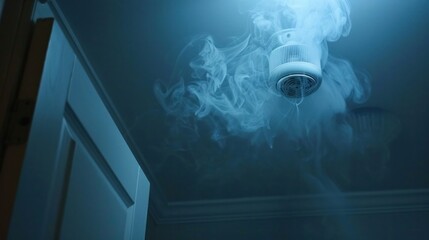 A smoke detector is a device that senses smoke, typically as an indicator of fire. It can be part of a fire alarm system, providing an audible or visual alarm to alert occupants of potential danger - obrazy, fototapety, plakaty