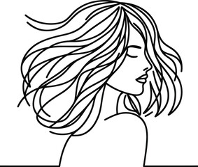 female hairstyle in continuous line drawing minimalist, simplicity contour,