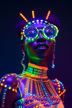 colorful glow in dark neon dancer raver in nightclub 