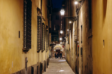 Florence, Italy - 29 December, 2023: Night streets in the center of Florence during the Christmas period
