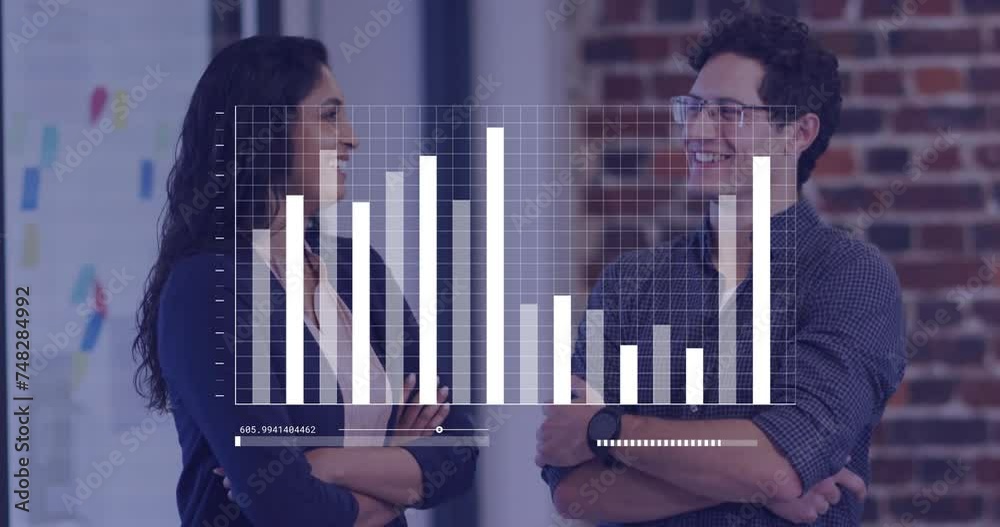 Canvas Prints Animation of financial data processing over diverse business people in office