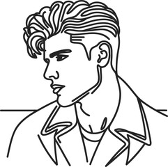 male hairstyle  in continuous line drawing minimalist, simplicity contour,