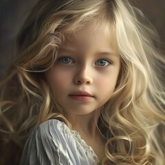 Fototapeta premium Beautiful girl children close-up long blonde hair