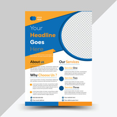Creative Unique Blue and orang Color Corporate Business Customizable flyer template design.