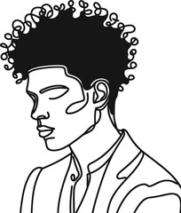 male hairstyle  in continuous line drawing minimalist, simplicity contour,