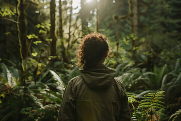 Fototapeta premium Person Amidst Lush Greenery, Generative AI