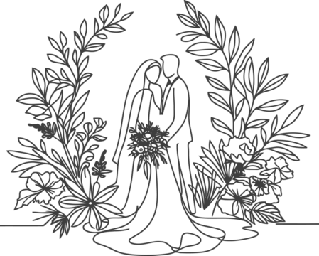 married, wedding continuous line drawing minimalist, simplicity contour, 