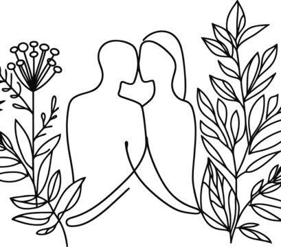 romantic couple in continuous line drawing minimalist, simplicity contour,