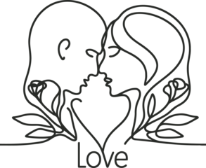 romantic couple in continuous line drawing minimalist, simplicity contour,