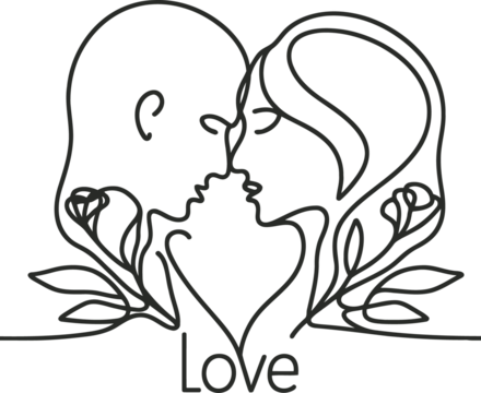 romantic couple in continuous line drawing minimalist, simplicity contour,