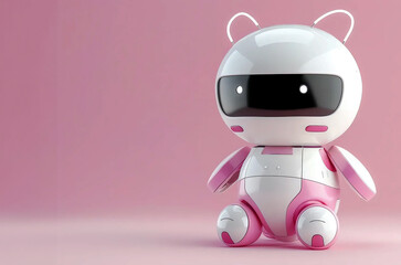 Pink and white 3d robot isolated on a pink background with copy space. 