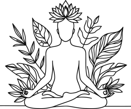 meditation yoga in continuous line drawing minimalist, simplicity contour.