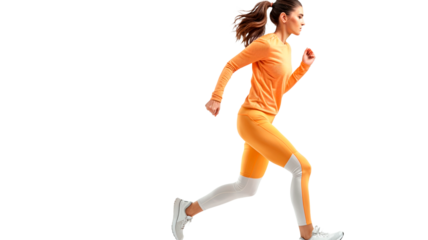 Woman runner in silhouette isolated on a transparent or white background. Side view. Sport and healthy lifestyle.