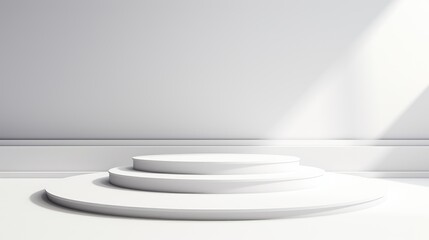 Geometric stand for products, platforms of different shapes. A podium for displaying products on a white background.