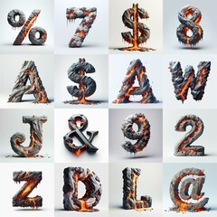 Raw stone and lava 3D Lettering Typeface. AI generated illustration