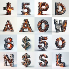 Fototapeta premium Raw stone and lava 3D Lettering Typeface. AI generated illustration