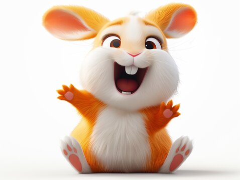 Cartoon Happy Hare. Smiling. White background. Grocery store. High quality photo. Generated by AI