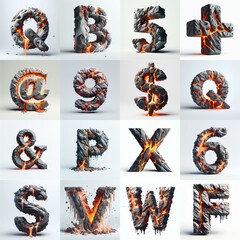 Fototapeta premium Raw stone and lava 3D Lettering Typeface. AI generated illustration